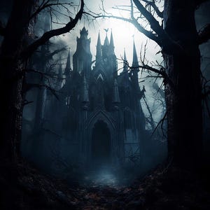Gotiskt skogslandskap 6 slott Halloween PDF direkt digital nedladdning räknat korsstygnsmönster keeper kompatibelt diagram utskrift
