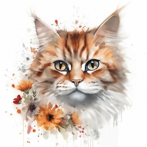 Bloemen kat 3 oranje tabby kitty PDF instant digitale download geteld kruissteekpatroonhouder compatibel, kleurenkaart afdruk