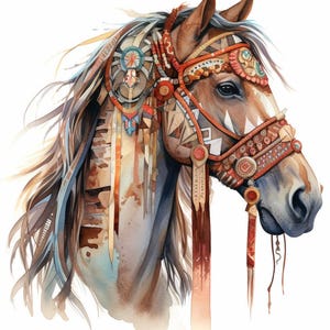 Watercolor Boho Horse 21 PDF instant digital download counted cross stitch pattern keeper compatible, color chart printout