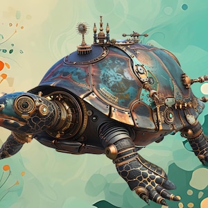 Steampunk kugghjul akvarell sköldpadda 1 mönster keeper kompatibel PDF direkt digital nedladdning räknat korsstygn 14ct, färgkart utskrift