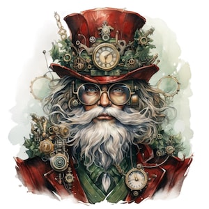 Padrão Steampunk Santa compatível com PDF download digital instantâneo ponto cruz contado 14ct P&B, impressão de gráfico de cores