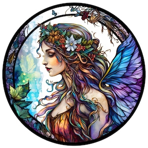 Fada do arco-íris com janela circular, compatível com o criador de padrões, download digital instantâneo em PDF, impressões de gráficos de ponto cruz BW CO, fantasia