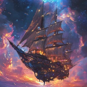 Patrón Steampunk Astral Galleon 1, compatible con PDF, descarga digital instantánea, punto de cruz contado, impresión de carta de colores