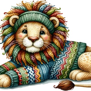 Kleines gestricktes Plüschtier 5 Löwen, PDF sofortiger digitaler Download, Kreuzstichmuster Halter kompatibel, Farbkarte Ausdruck