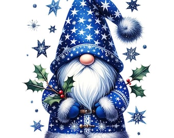 Small pattern 3 blue Christmas gnome sprigs of holly PDF instant digital download counted cross stitch pattern 18ct B&W, color printouts