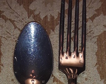Antique Flatware Silver Plated 1 Tea Spoon and 1 Fork Silverware Christolof Hotel France