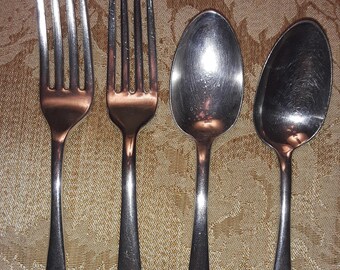 Antique Flatware 2 Silver Plated Tea Spoons and 2 Silver Plated Dinner Forks of similar patterns