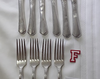 Antique Silver Plated 6 Dinner Knives & 4 Dinner Forks, Flatware Silverware