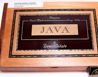 Caja de puros de madera vacía para puros JAVA ROBUSTO LATTE de Drew Estate, 25 x 18 x 5 cm