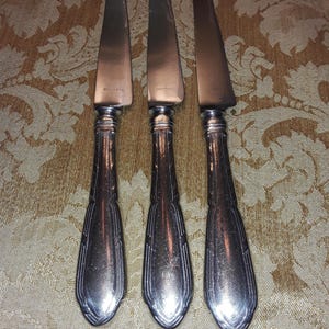 Antique Vintage silver plated 3 steak knives, with hallow handles