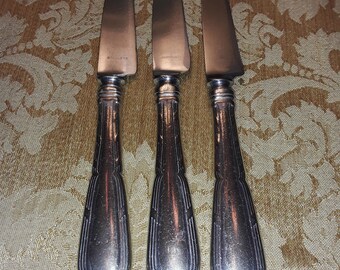 Antique Vintage silver plated 3 steak knives, with hallow handles
