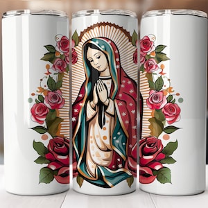 Vaso de diseño Nuestra Señora de Guadalupe 20 oz, vaso Virgen María diseño sin costuras, envoltura de imagen católica de Nuestra Señora de Guadalupe
