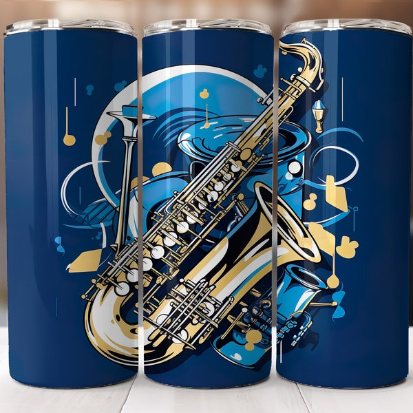 Muziekinstrumenten, blues jazz saxofoon tuimelaar 20 oz, orkestinstrument naadloze wrap tuimelaar, muziekhulpmiddelen sublimatie afbeelding downloaden