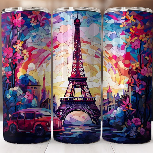 Bicchiere della città di Parigi, design senza cuciture da 20 once, download istantaneo di sublimazione della Torre Eiffel Tumbler Wrap