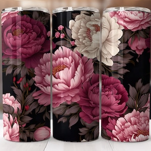 Pink Peonies Floral Tumbler Wrap: Seamless 20 oz Design