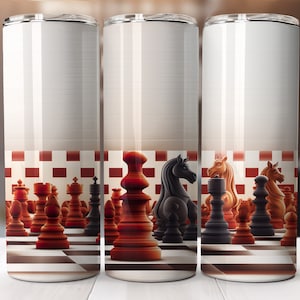 Elegant Chess Game Tumbler Wrap, 20 oz Seamless Chess Pieces Design, Classic Board Game Tumbler, Stylish Chess Lover Gift, Chess Set Wrap
