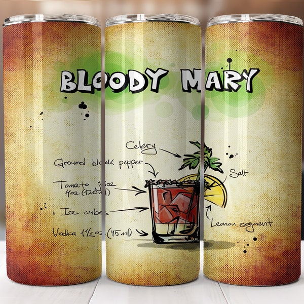 Cocktail Bloody Mary tumbler 20 oz design, seamless tumbler Cocktail recipe, tropical Bloody Mary drink wrap image, sublimation Wrap tumbler