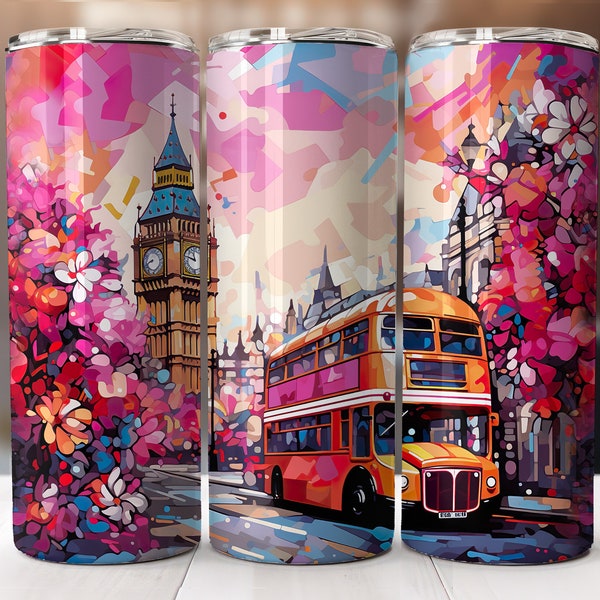 Bicchiere per autobus londinese, design senza cuciture da 20 once, sublimazione per autobus a due piani download istantaneo Tumbler Wrap