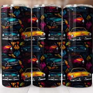 Artistic vintage cars pattern design, tumbler 20 oz seamless cars pattern,  tumbler sublimation cars image instant Download Tumbler Wrap