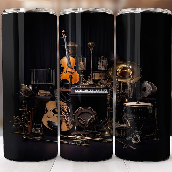 Musical instruments, guitars tumbler 20 oz, orchestra instrument seamless wrap tumbler, music tools  sublimation image instant Download