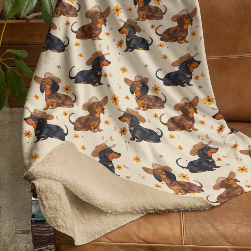 Wiener Dog Dachshund Pattern Print Hooded Blanket