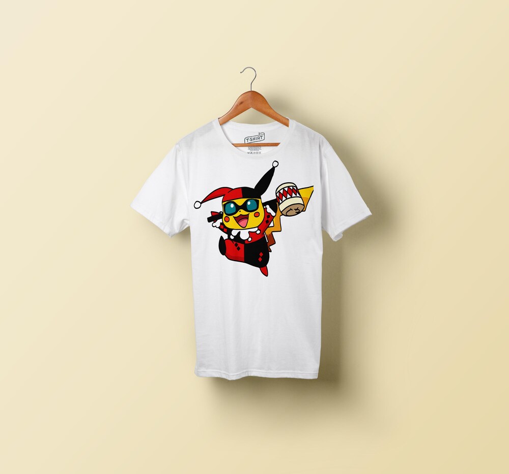 Harley Quinn Pikachu Fan Art T-Shirt White Custom Printed Adults Bespoketshirt Collections