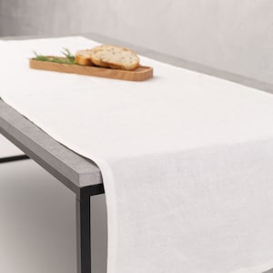 White table runner made from linen I Handmade in Europe