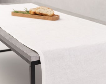 White table runner made from linen I Handmade in Europe