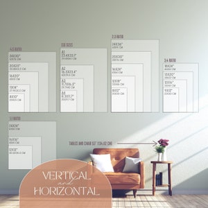 Guida alle dimensioni della grafica da parete / Tabella delle dimensioni della cornice verticale orizzontale / Mockup delle dimensioni della tela / Stampa digitale / Guida alle dimensioni dei poster / Rapporto dimensioni WallArt