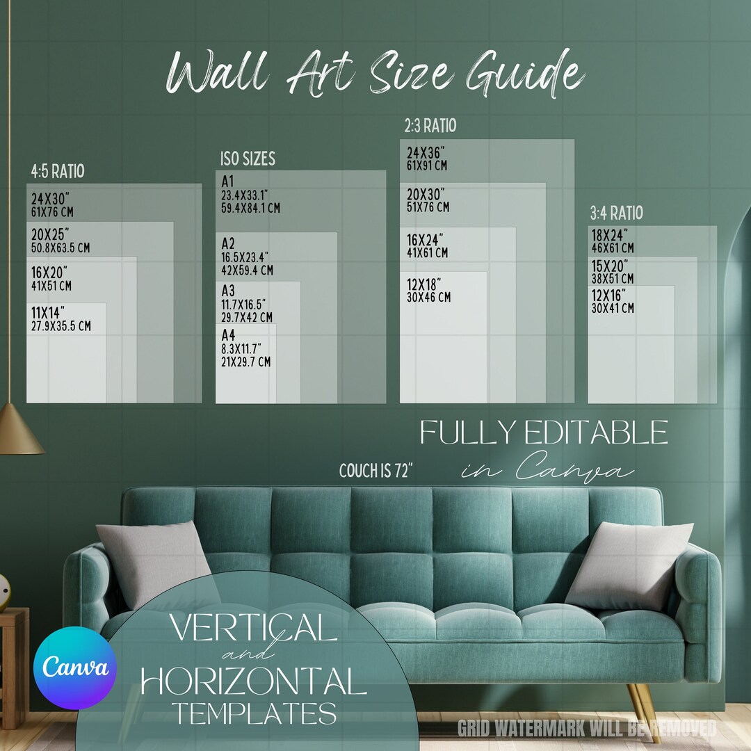 Wall Art Size Guide Teal Interior Horizontal Frame Size Chart Canvas
