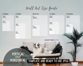 Neutral Wall Art Size Guide | Editable Canva Template Vertical Horizontal JPGS | Frame Size Chart Sizing Mockup Poster | WallArt Size Ratio