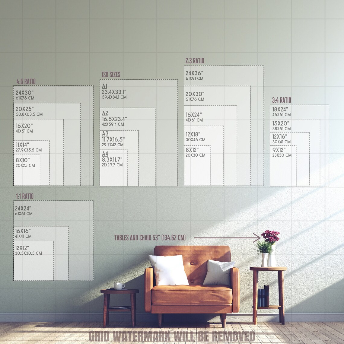 Wall Art Size Guide Vertical Horizontal Frame Size Chart Canvas Sizing ...
