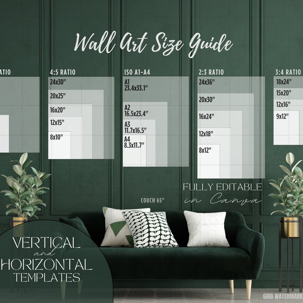 Wall Art Size Guide | Vertical Horizontal Frame Size Chart  | Canvas Sizing Mockup | Digital Print | Poster Size Guide | WallArt Size Ratio