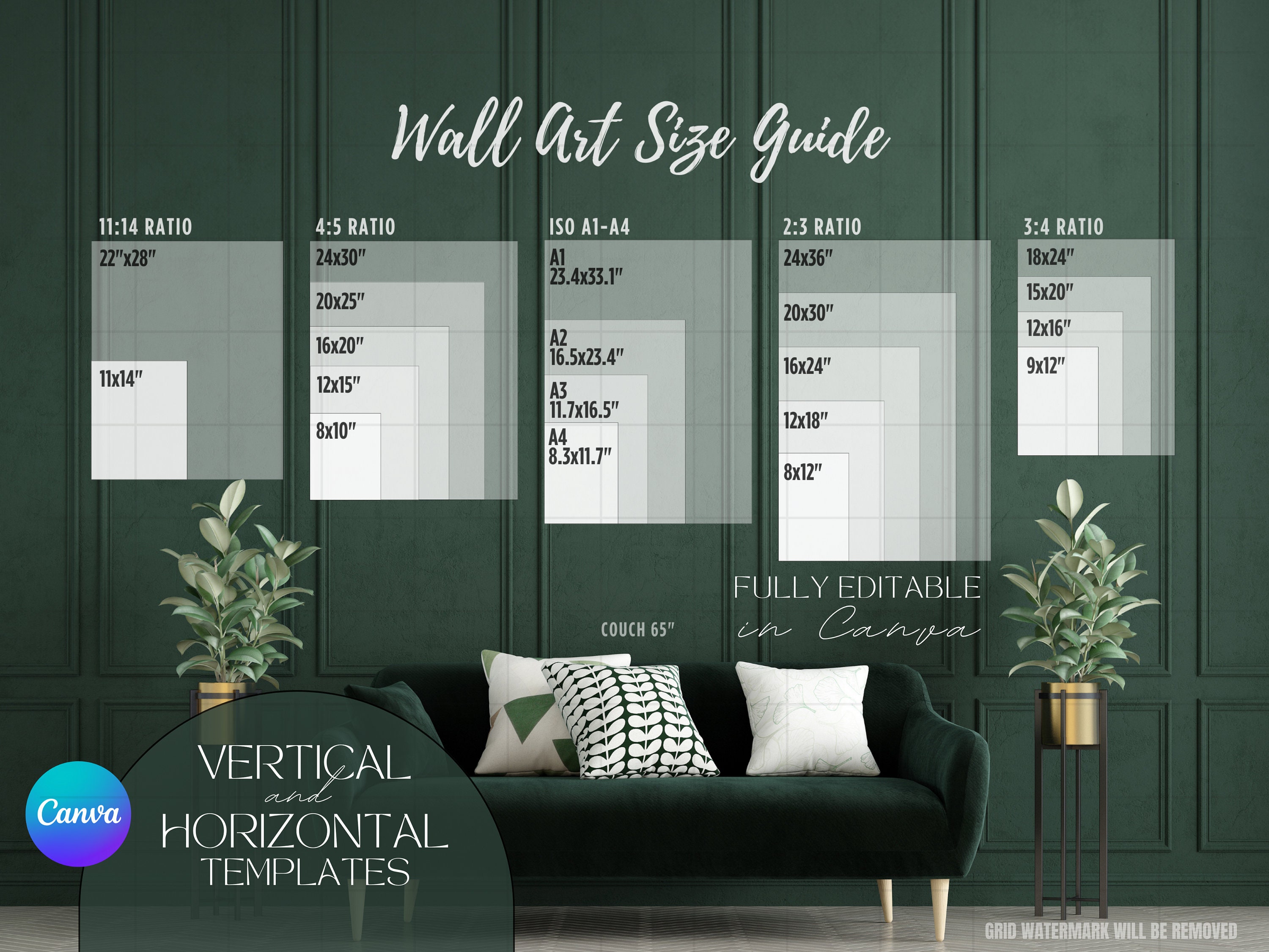 Horizontal Sizing Wall Art Size Guide | Vertical Horizontal Frame Size Chart | Canvas ...