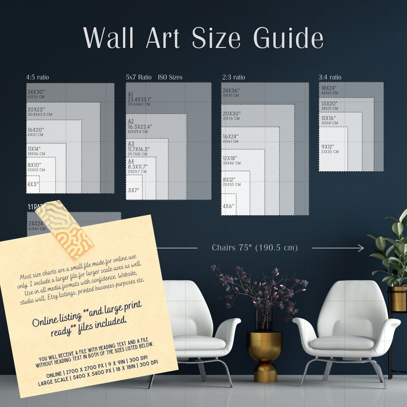 Wall Art Size Chart Guide | Poster & Canvas Sizes (digital Download) - Etsy