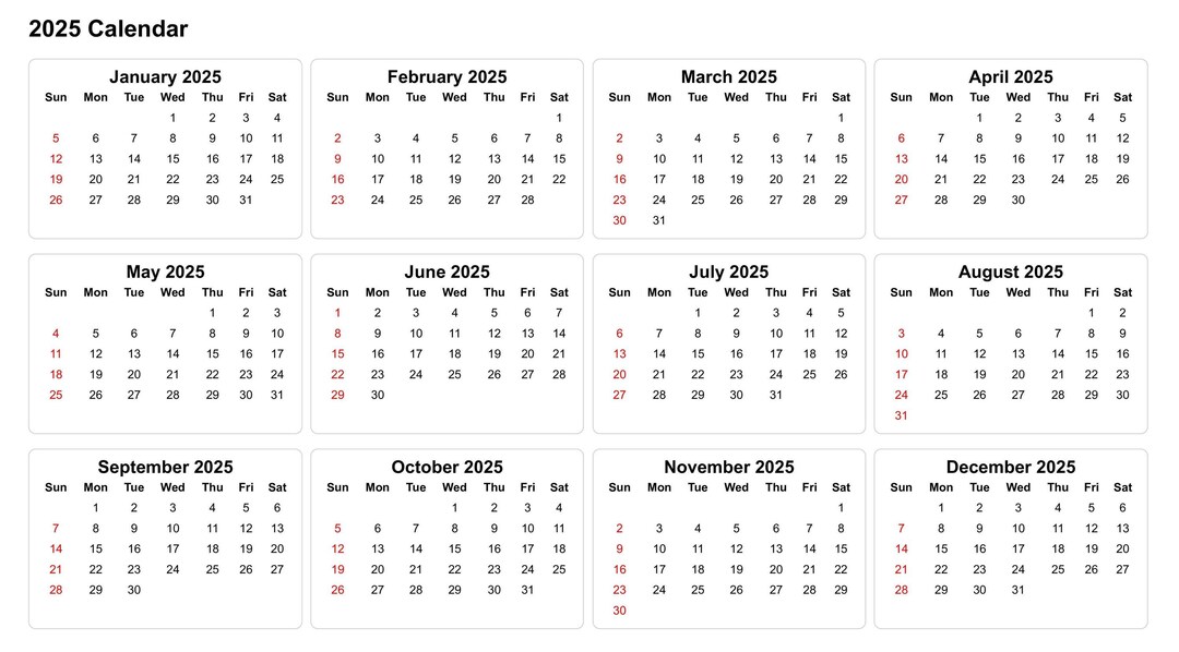 2025 Calendar Printable Calendar 2025 Landscape Calendar 2025 ...