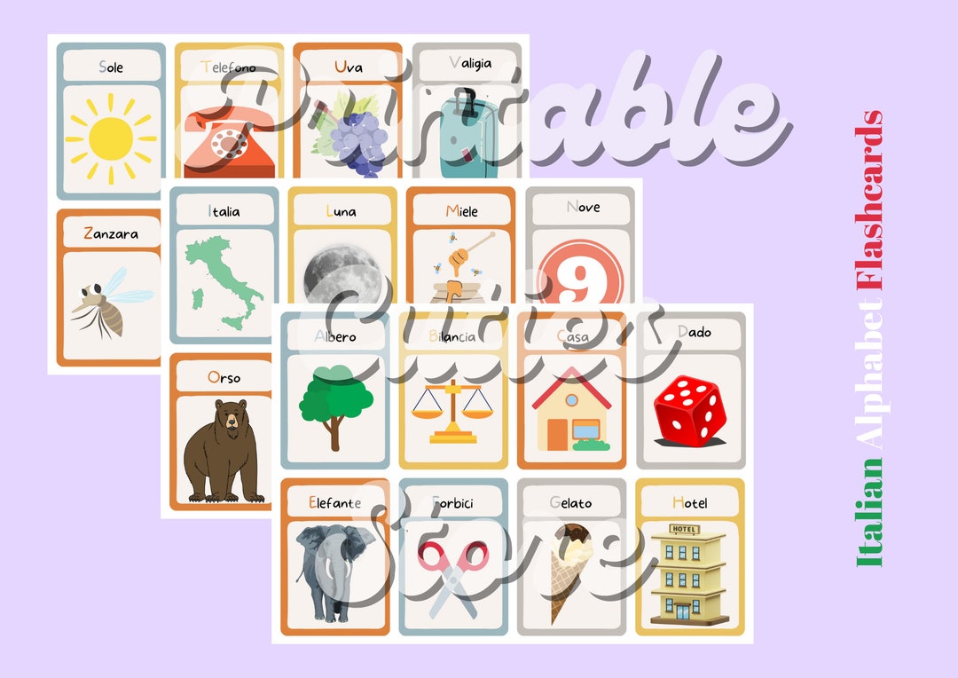 Printable Italian Alphabet Flashcards Learn Italian Letters Etsy