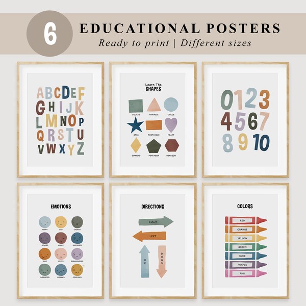 Set of Classroom Posters, Educational Prints, Alphabet Poster, Homeschool Decor, Educational Printable, Montessori Printable Playroom Poster
