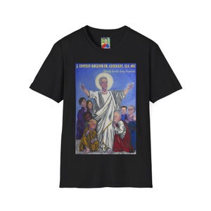 Handgeschilderde Jeffrey Epstein Jesus Salvatore uniseks softstyle T-shirt, grafisch T-shirt, aangepast T-shirt, complottheorie-shirt, politiek T-shirt
