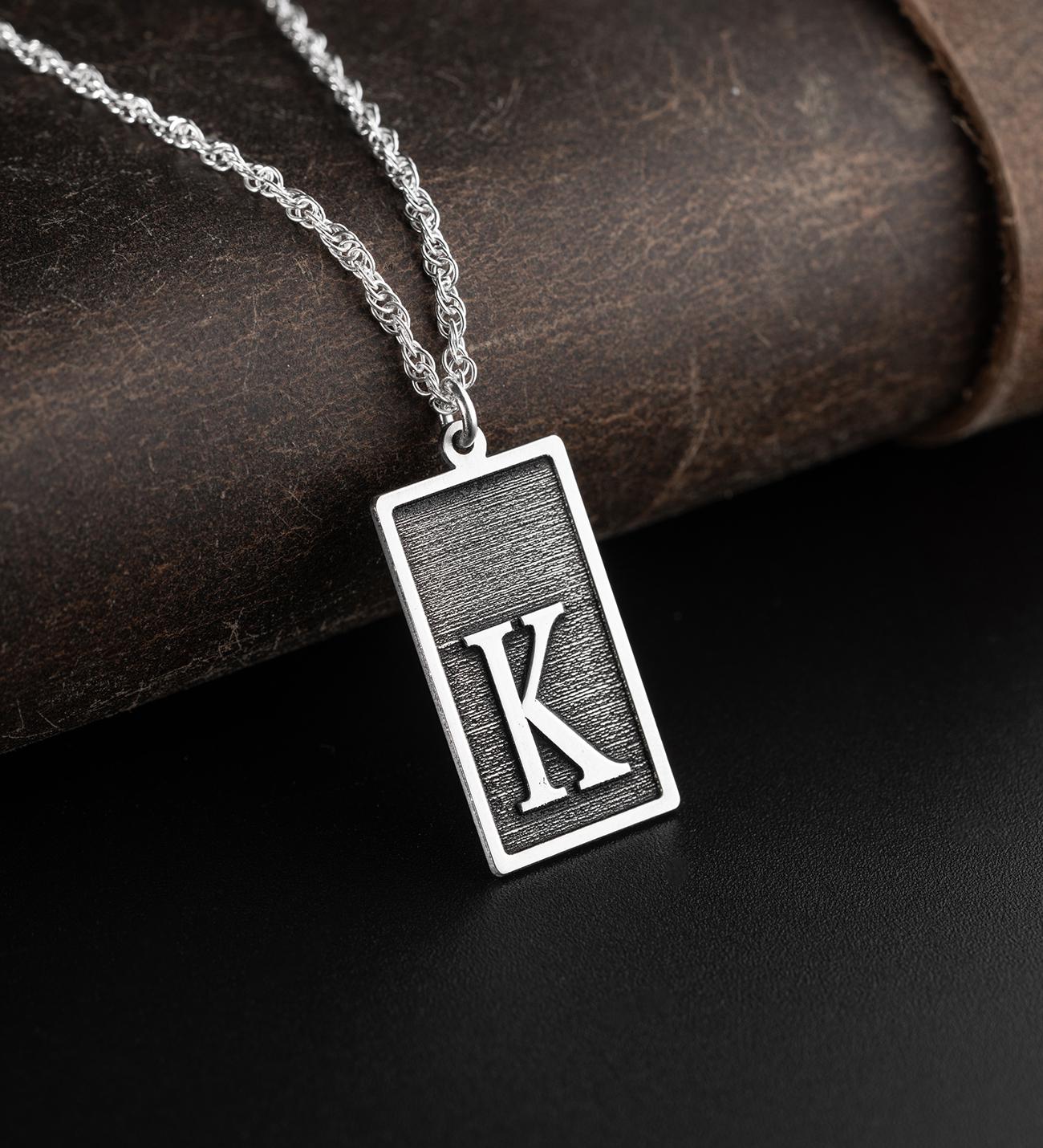 925 Sterling Silver Letter K Necklace Men
