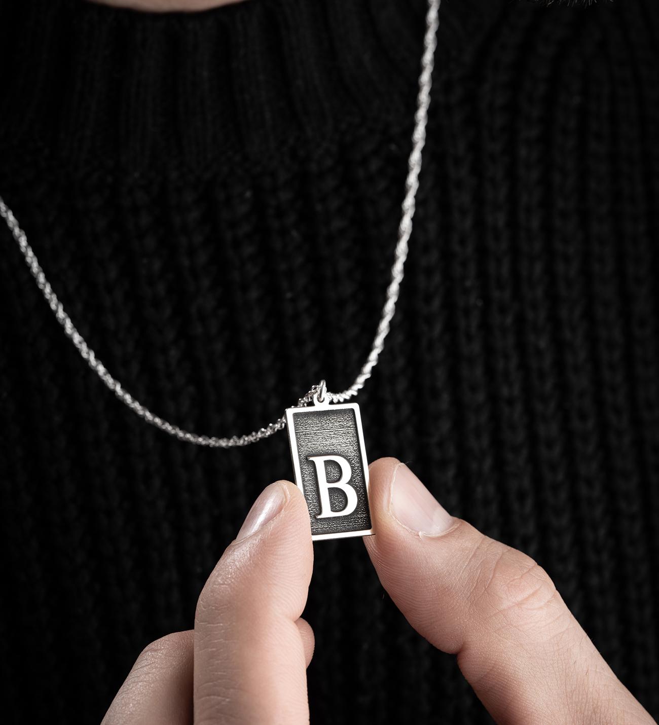 925 Sterling Silver Letter B Necklace Men