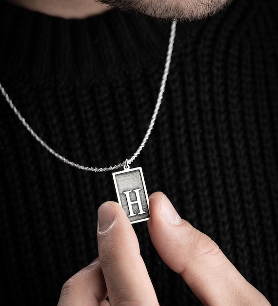 925 Sterling Silver Letter H Necklace Men's Special Design and
