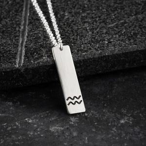 Sterling Silver Aquarius Necklace: Horoscope Zodiac Pendant, 60cm Chain