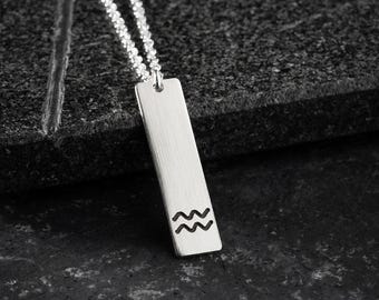 925 Sterling Silber Wassermann Horoskop Halskette, Wassermann Anhänger, Astrologie Symbol Schmuck, Sternzeichen Geschenk für Männer und 60 cm Kette