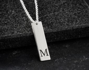 Sterling Silver Initial Necklace: Personalized Letter M Pendant (60cm Chain)