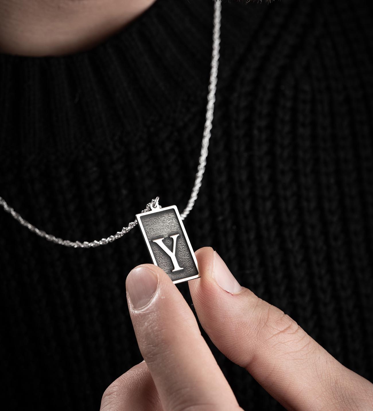 925 Sterling Silver Letter Y Necklace Men's Special Design and