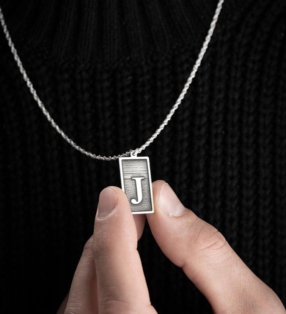 925 Sterling Silver Letter J Necklace Men's Special Design and