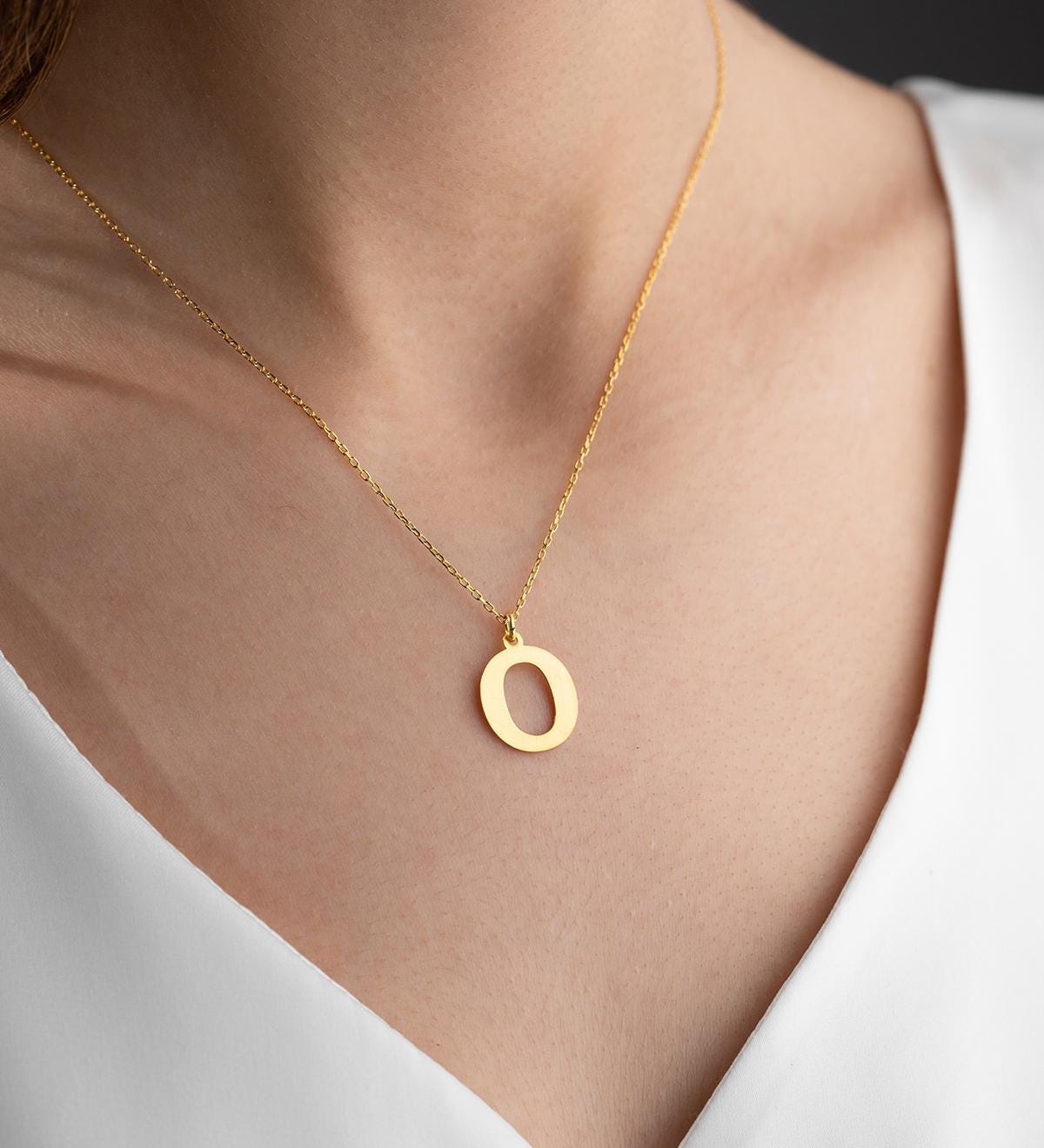 Sterling Silver Letter O Necklace: Initial Pendant (40+5cm Chain 