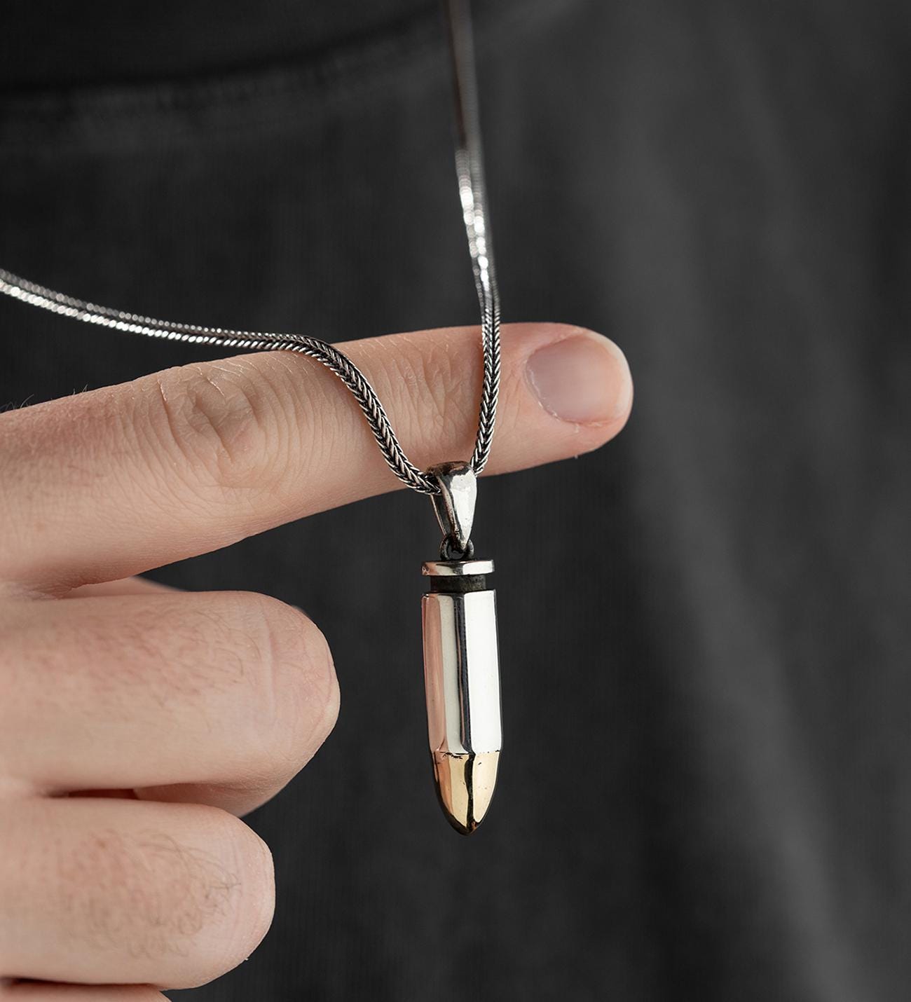 Handcrafted Sterling Silver Bullet Necklace, Men Jewelry, 925 