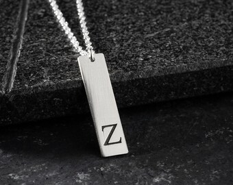 Sterling Silver Initial Necklace: Men&#39;s Letter Z Pendant, 65cm Chain